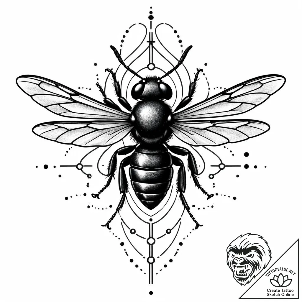 Wasp, concept art for tattoo, blackwork tatto... - style Jaeger Mini - tattoo sketch (08.11.2025 02:58)