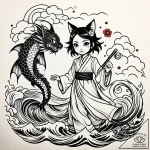 Tattoo sketch, coraline and cat walking toget… – style Jaeger Simple – tattoo sketch (08.11.2025 03:13)
