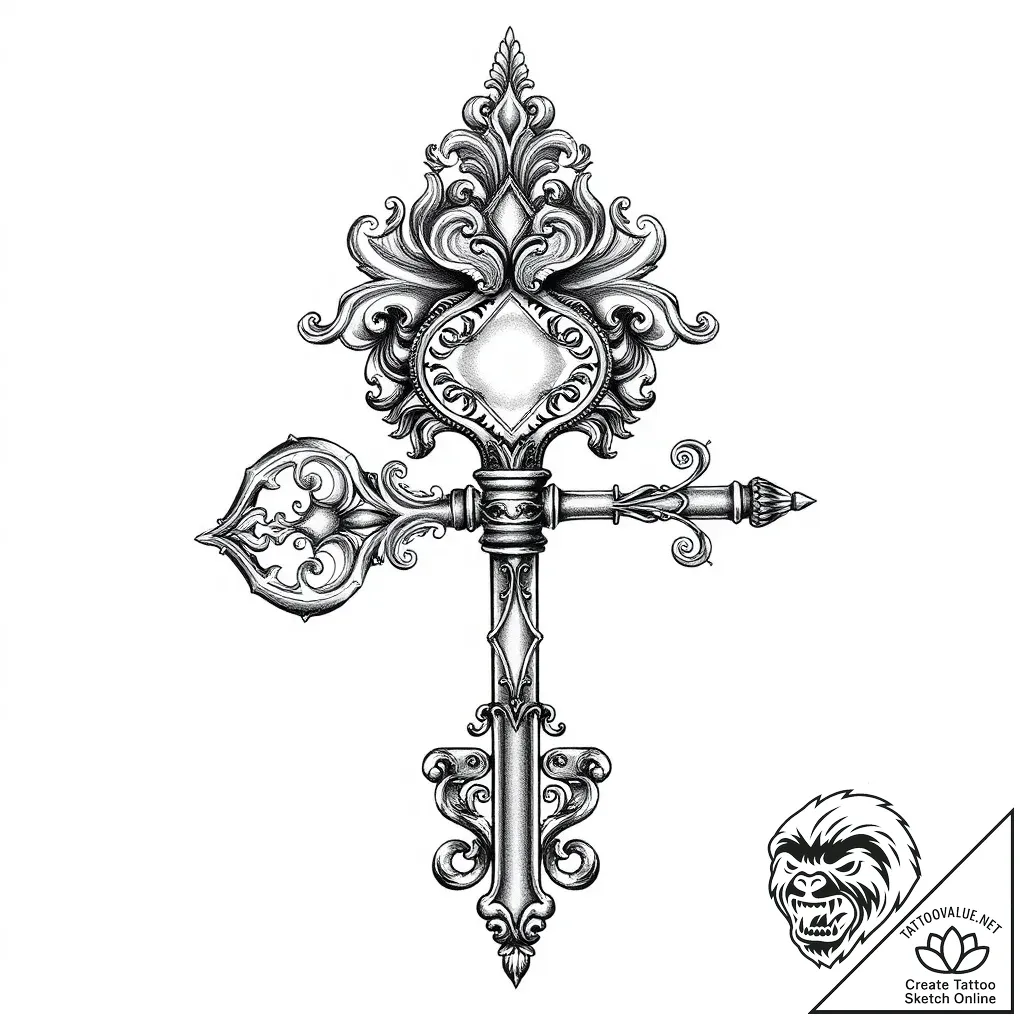 Key crowned in spectral light, concept art fo... - style Flux Inscriptions - tattoo sketch (08.11.2025 03:48)