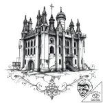 Russian prison-style tattoo of a cathedral, b… – style Flux Inscriptions – tattoo sketch (08.11.2025 04:08)