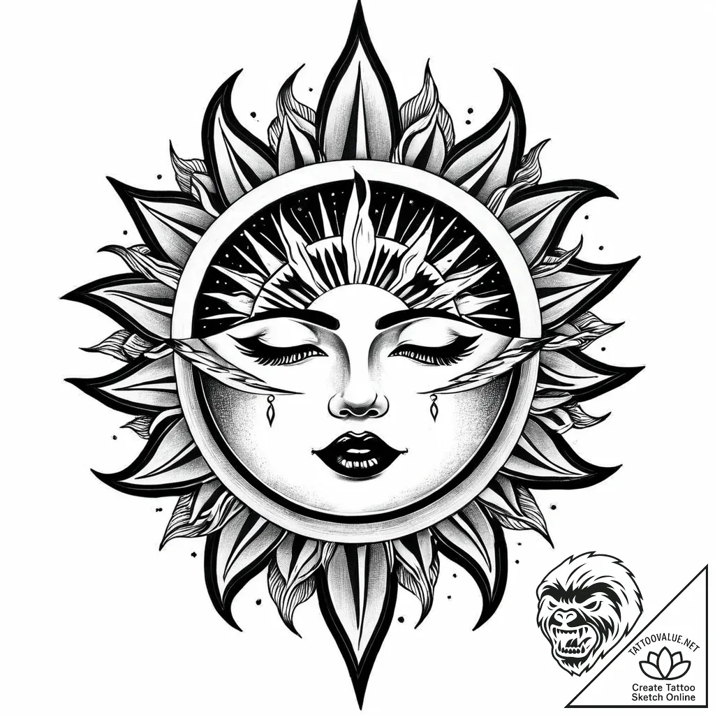 Eclipse swallowing the sun over a lone mounta... - style Jaeger Mini - tattoo sketch (08.11.2025 04:18)