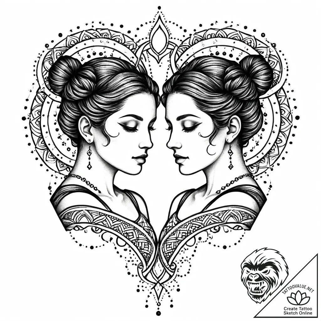 Gemini twins depicted as light and shadow, ta... - style Jaeger Mini - tattoo sketch (08.11.2025 04:58)