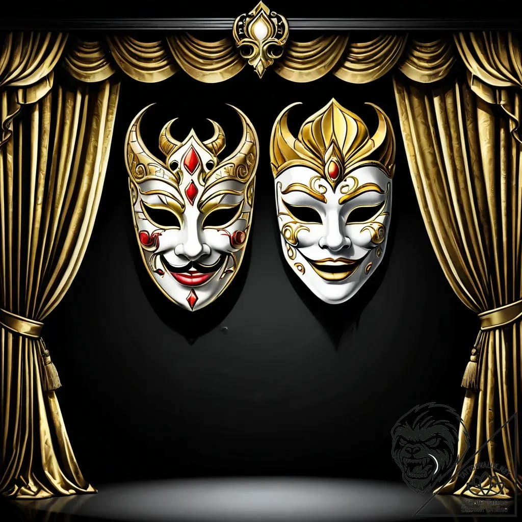 Theater masks (comedy and tragedy) (is there,... - style Jagger Old - tattoo sketch (08.11.2025 05:02)