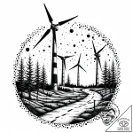 Wind turbine, broken and still, in a desolate… – style Jaeger Mini – tattoo sketch (08.11.2025 05:38)