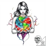 Tattoo sketch, luisa holding earth globe glow… – style Flux Inscriptions – tattoo sketch (08.11.2025 05:48)