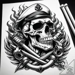 Tat tattoo sketch, biker skull with fiery eye… – style Jaeger Simple – tattoo sketch (08.11.2025 05:53)