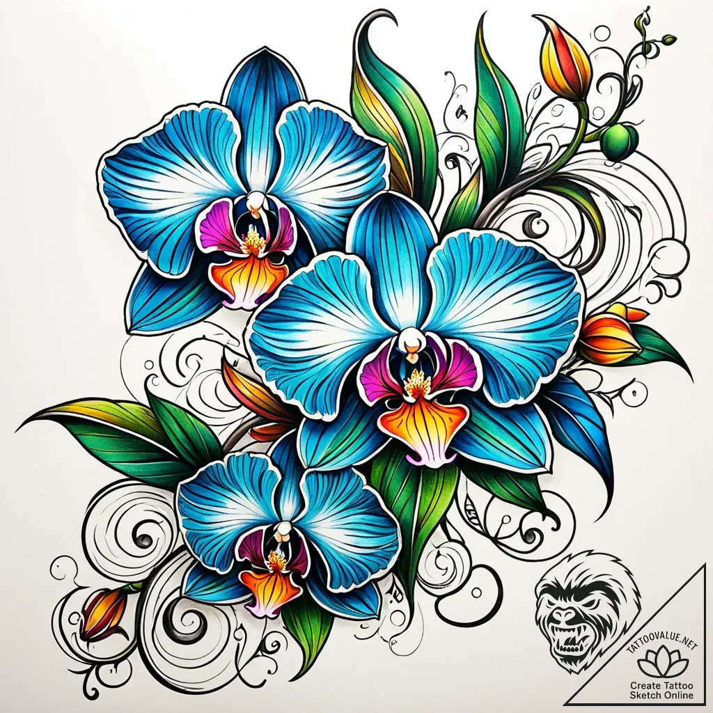 Orchid, artistic tattoo sketch, dynamic compo... - style Jaeger Simple - tattoo sketch (08.11.2025 06:12)