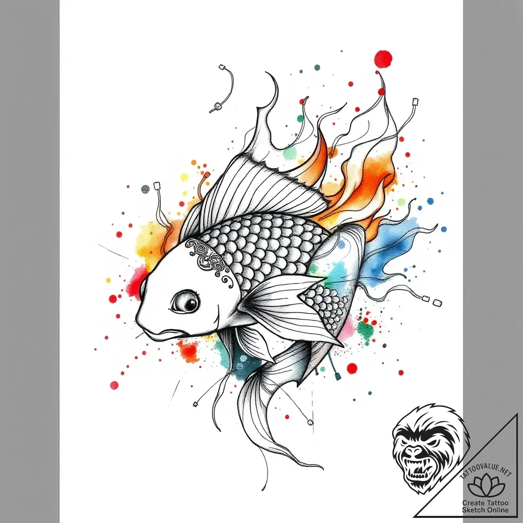 Koi fish shimmering with flames, tattoo sketc... - style Flux Inscriptions - tattoo sketch (08.11.2025 06:48)