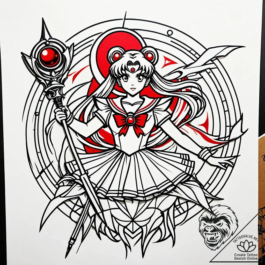 Sailor moon's transformation brooch or wand,... - style Jaeger Simple - tattoo sketch (08.11.2025 06:52)