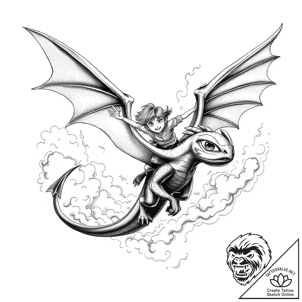 Tattoo sketch, how to train your dragon hiccu... - style Flux Inscriptions - tattoo sketch (08.11.2025 07:28)