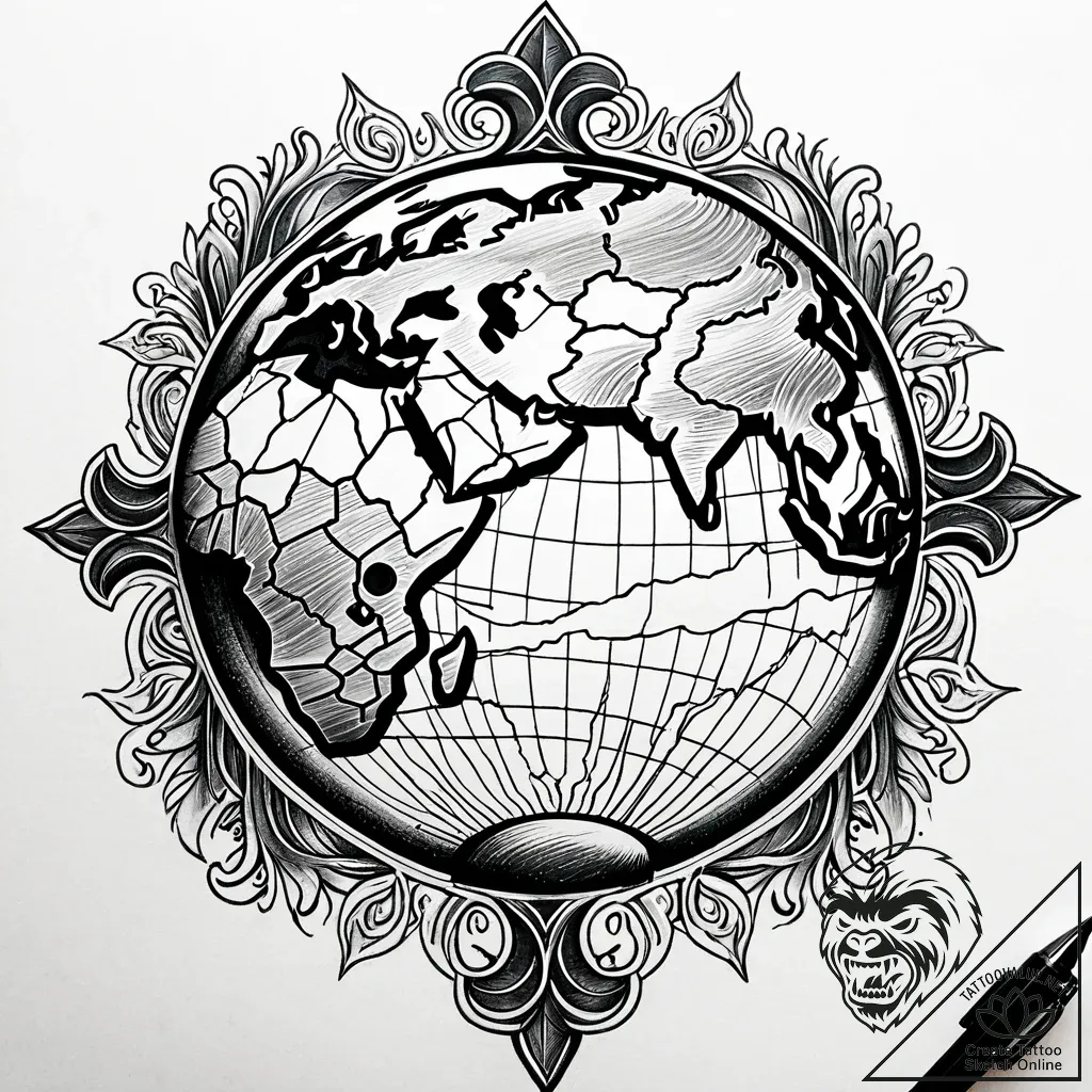 Earth seen from space, with a specific contin... - style Jaeger Simple - tattoo sketch (08.11.2025 07:33)