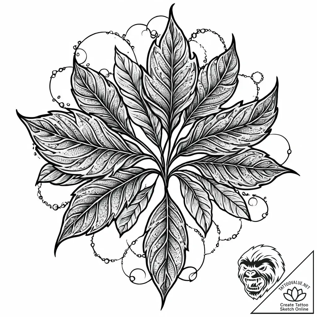 Tat tattoo sketch, dew-covered leaf reflectin... - style Jaeger Mini - tattoo sketch (08.11.2025 07:38)