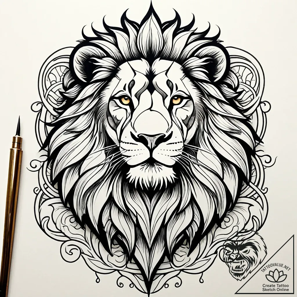 Lion, mature and regal, at rest but aware, ta... - style Jaeger Simple - tattoo sketch (08.11.2025 07:53)