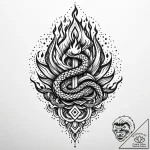 Flaming serpent crowned in roots, tattoo sket… – style Jaeger Mini – tattoo sketch (08.11.2025 07:58)