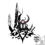 Scarab relic beneath shattered spire, tattoo… – style Flux Inscriptions – tattoo sketch (08.11.2025 08:08)