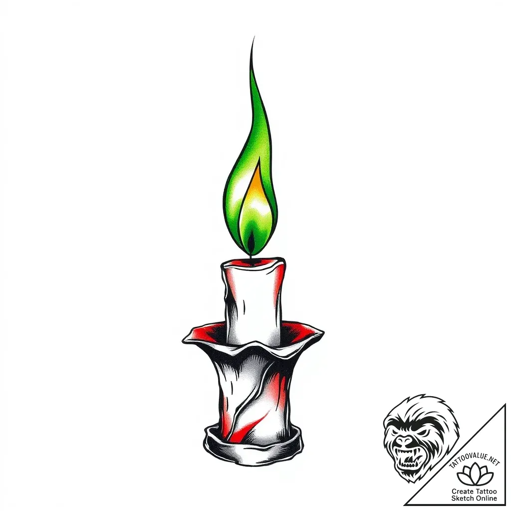 Ancient candle burning green, ink illustratio... - style Flux Inscriptions - tattoo sketch (08.11.2025 08:28)