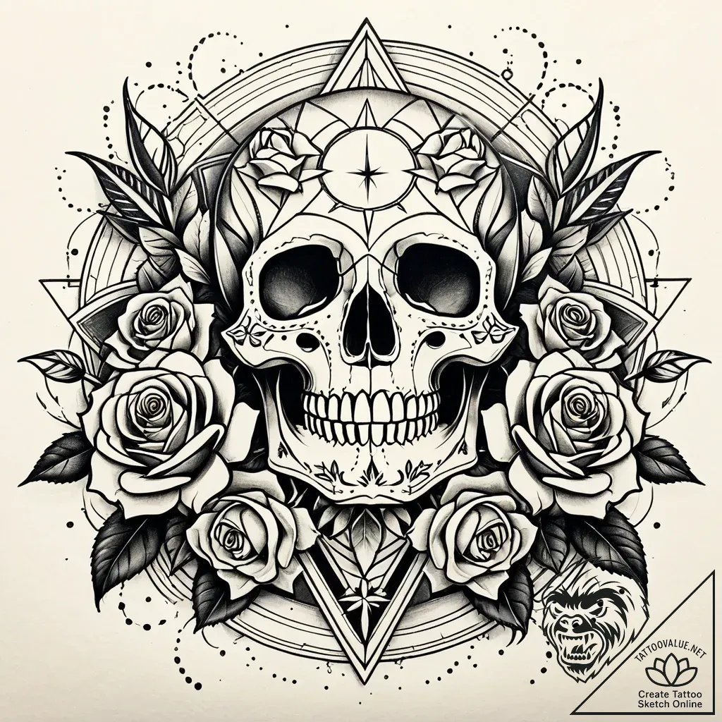 Fractured relic beneath celestial bloom, tatt... - style Jaeger Simple - tattoo sketch (08.11.2025 08:33)