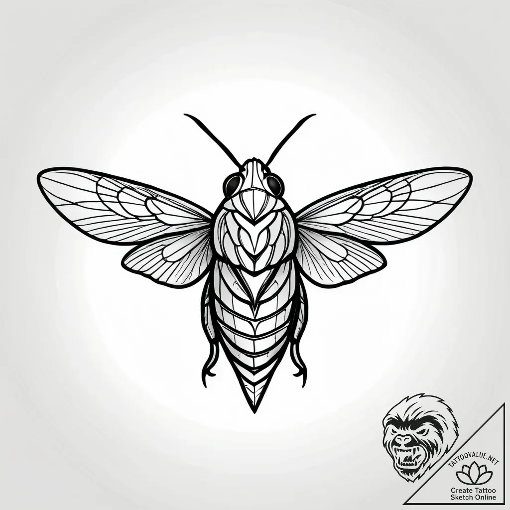 Cicada emerging from a chrysalis of bronze, i... - style Jagger Old - tattoo sketch (08.11.2025 09:02)