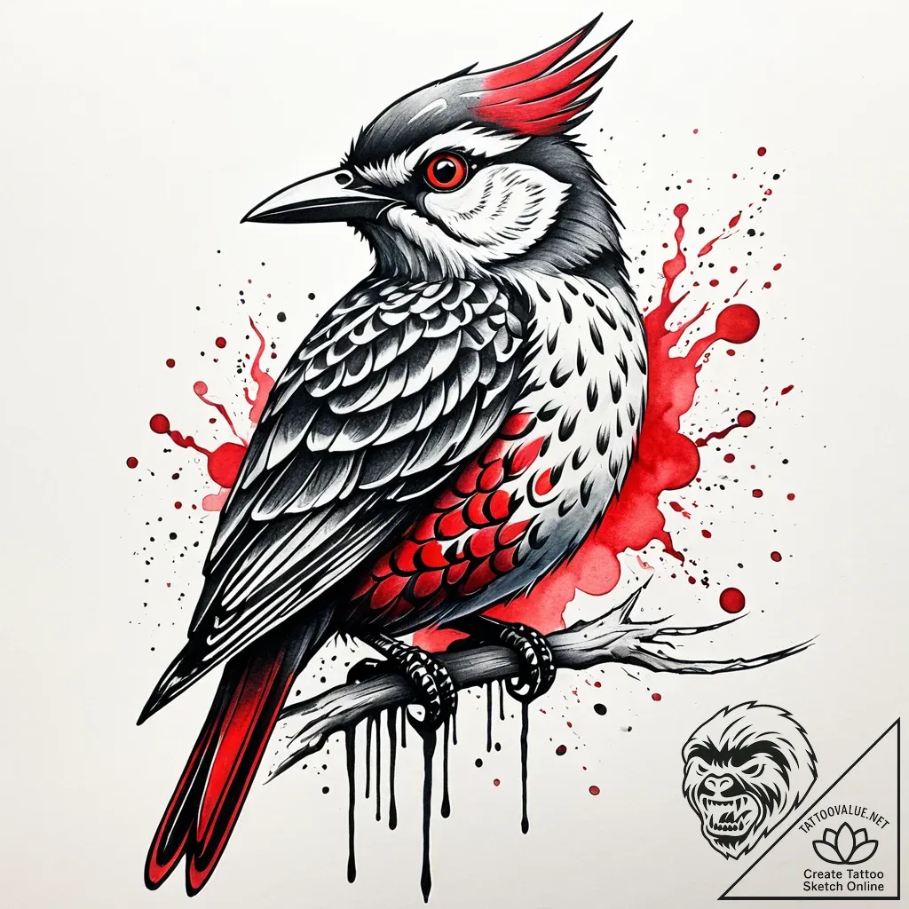 A whimsical bird perched on a statue, stillne... - style Jaeger Simple - tattoo sketch (08.11.2025 09:34)