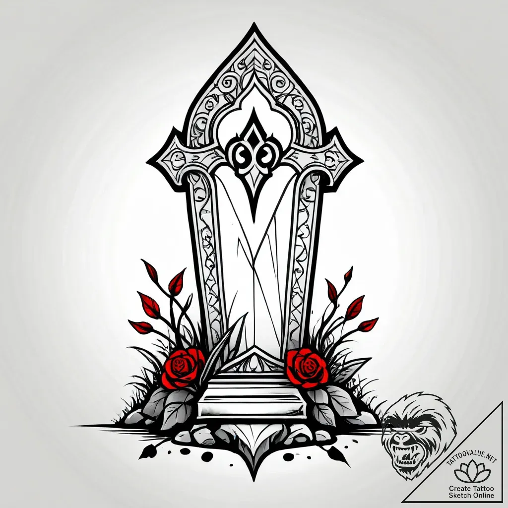 A detailed broken gravestone, forgotten,, con... - style Jagger Old - tattoo sketch (08.11.2025 09:43)