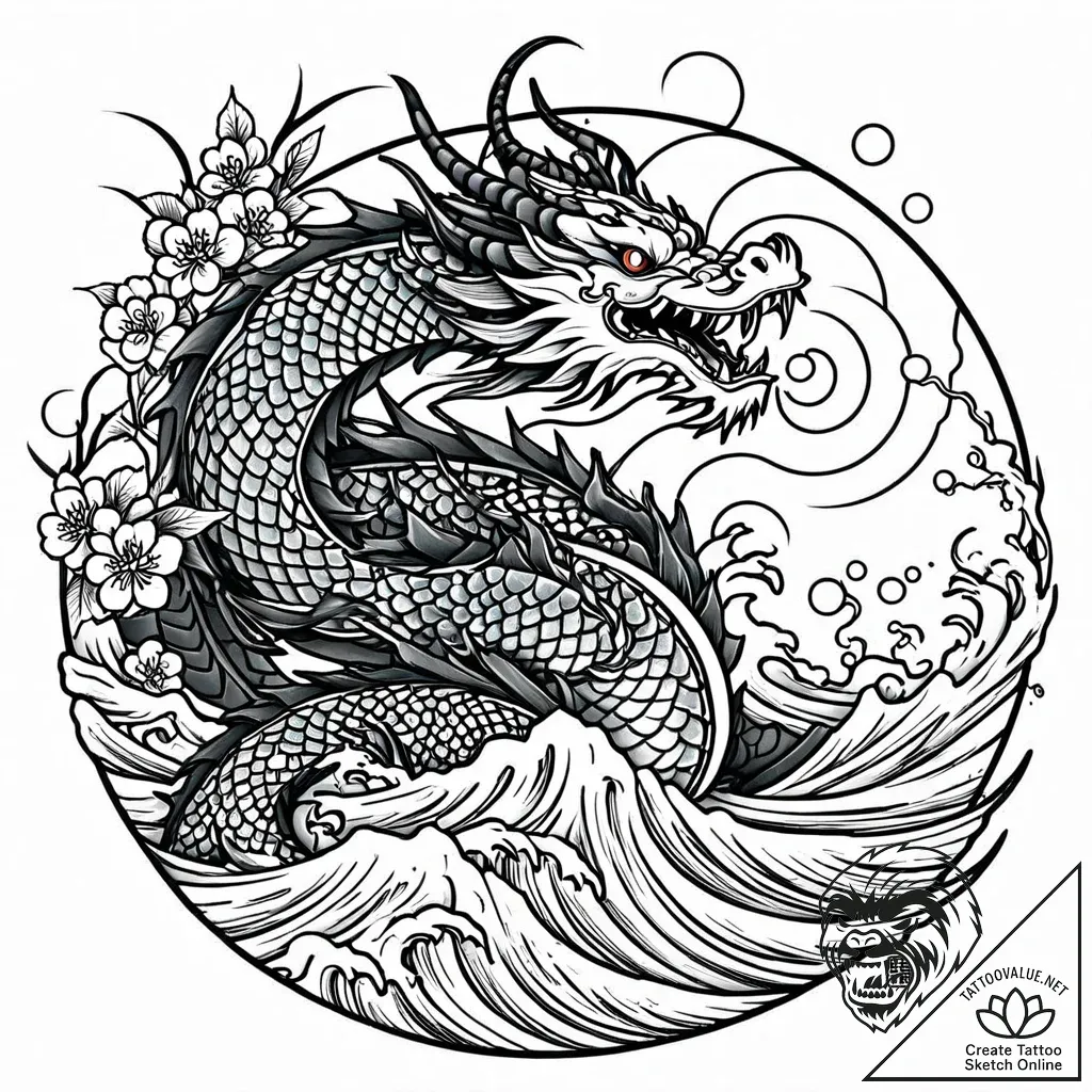 Dragon seal cracking open, tattoo line art, o... - style Jaeger Mini - tattoo sketch (08.11.2025 09:58)