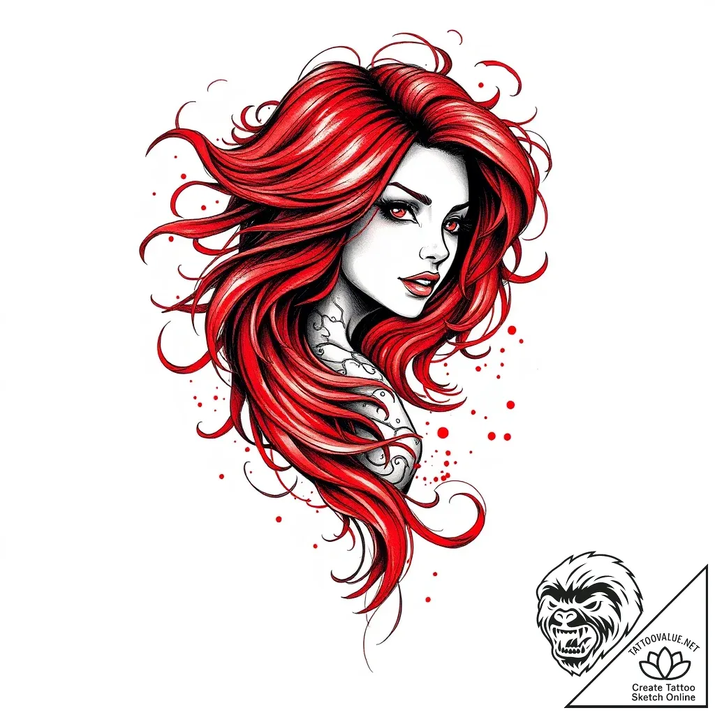 Tattoo sketch, mei leeвђ™s hair flowing into... - style Flux Inscriptions - tattoo sketch (08.11.2025 10:08)