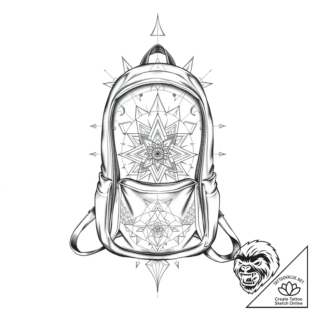 A detailed backpack open, accessible,, concep... - style Flux Inscriptions - tattoo sketch (08.11.2025 10:28)