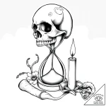 A memento mori still life (skull, hourglass,… – style Flux Inscriptions – tattoo sketch (08.11.2025 11:08)