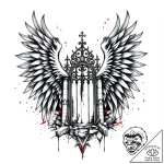 Graven wings beneath shattered gate, tattoo l… – style Flux Inscriptions – tattoo sketch (08.11.2025 13:08)