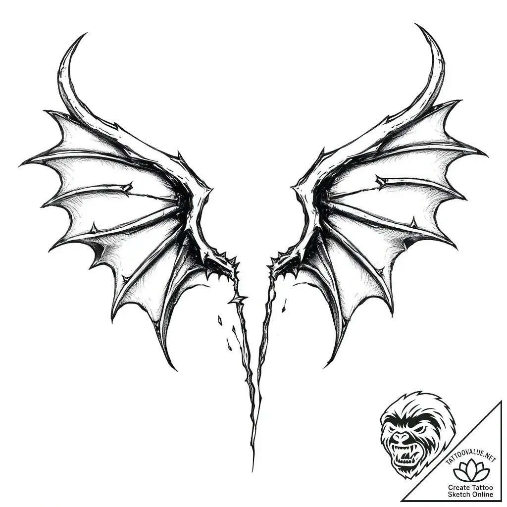 Demon wings torn apart, tattoo sketch design,... - style Flux Inscriptions - tattoo sketch (08.11.2025 13:28)