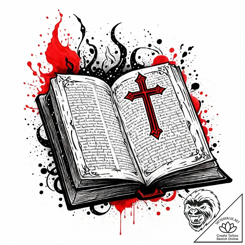 An ancient grimoire open on a lectern, pages... - style Jaeger Mini - tattoo sketch (08.11.2025 13:38)