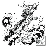 Koi dragon swimming through storm, artistic t… – style Flux Inscriptions – tattoo sketch (08.11.2025 14:08)