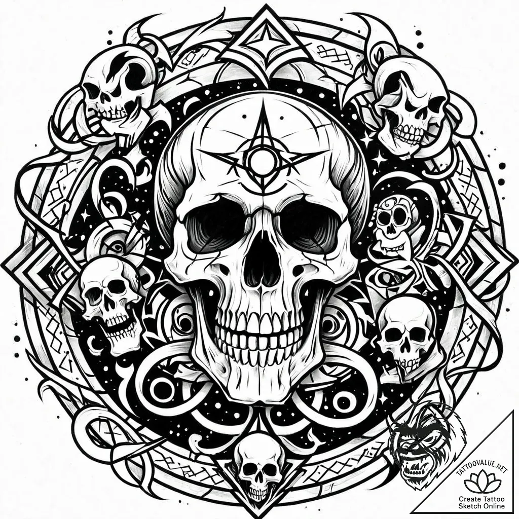Tat tattoo sketch, skull with handwritten anc... - style Jaeger Mini - tattoo sketch (08.11.2025 14:38)