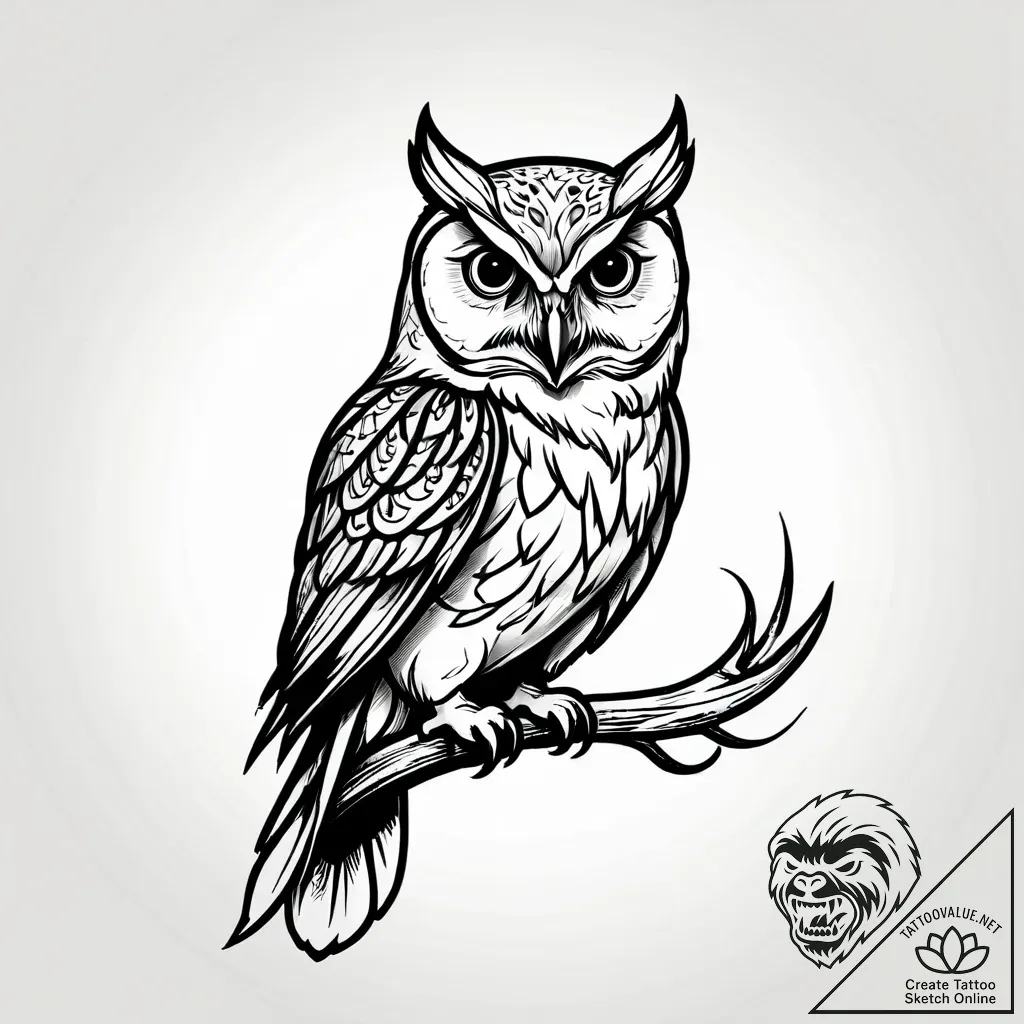 Owl feathers devouring flame, tattoo flash sh... - style Jagger Old - tattoo sketch (08.11.2025 14:43)