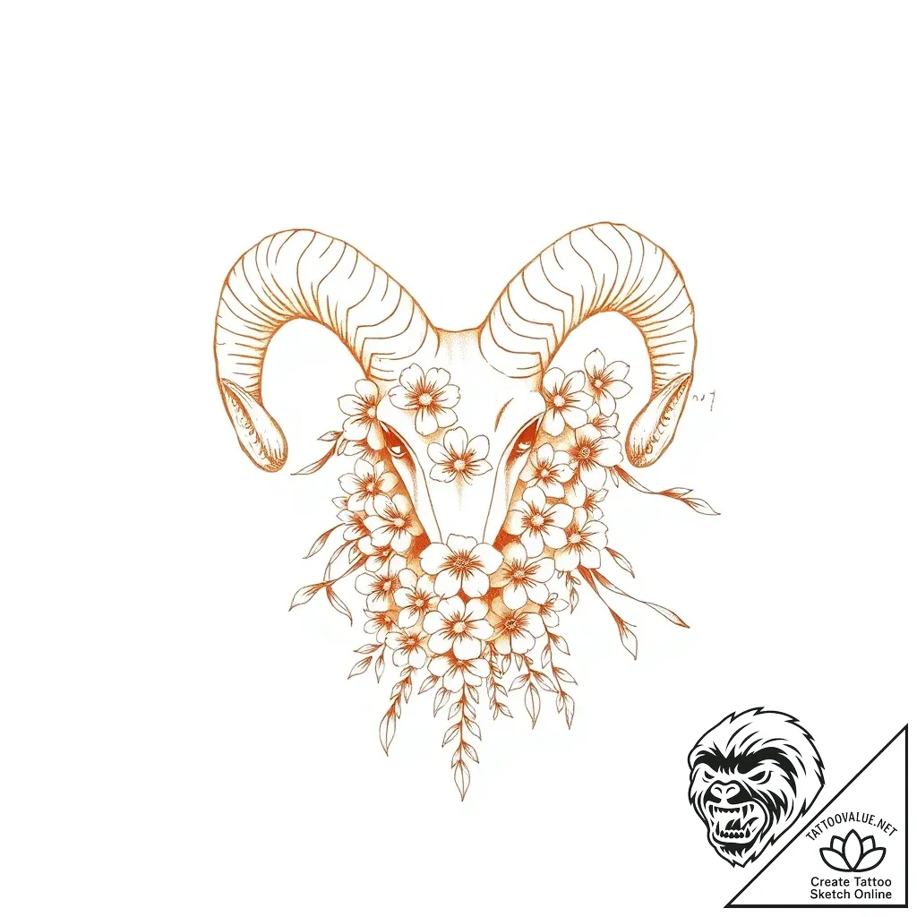 Ram's horns decorated with wildflowers and ri... - style Flux Inscriptions - tattoo sketch (08.11.2025 14:48)