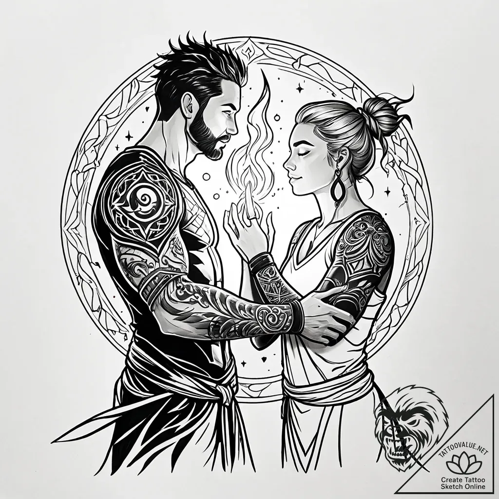 Tattoo sketch, ian and barley together with m... - style Jaeger Simple - tattoo sketch (08.11.2025 14:53)