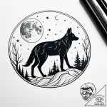 Tattoo sketch, spirit silhouetted against ful… – style Jaeger Simple – tattoo sketch (08.11.2025 15:13)