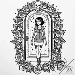 Tattoo sketch, coraline standing in front of… – style Jaeger Mini – tattoo sketch (08.11.2025 15:17)