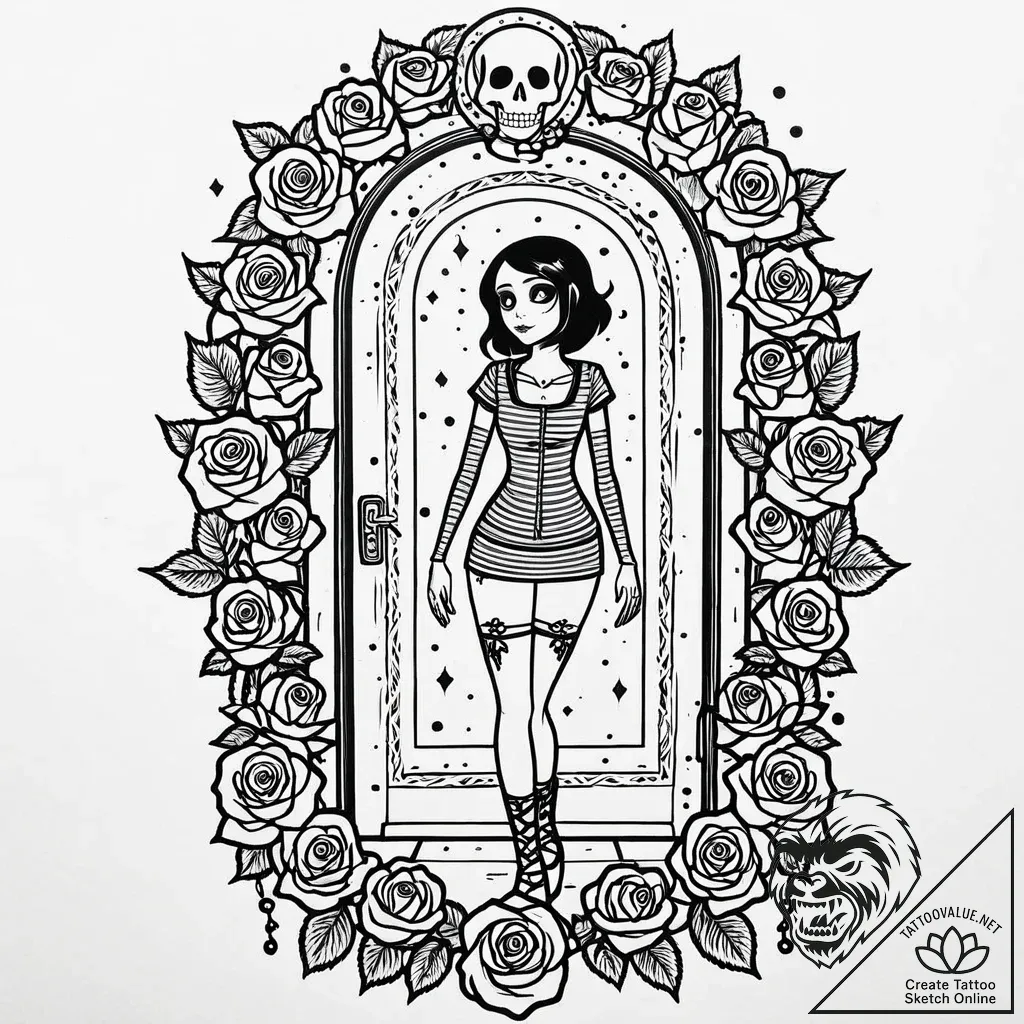 Tattoo sketch, coraline standing in front of... - style Jaeger Mini - tattoo sketch (08.11.2025 15:17)