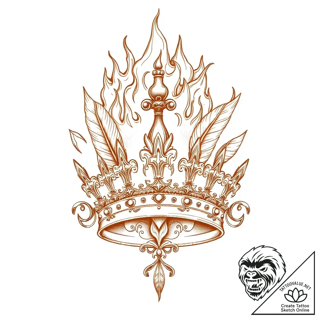 Feathered crown beneath burning sky, tattoo f... - style Flux Inscriptions - tattoo sketch (08.11.2025 15:28)