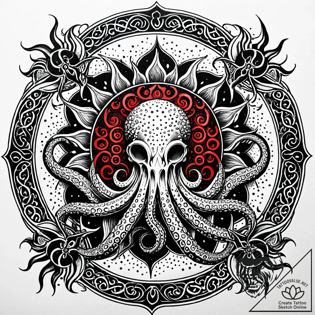 Elder god's tentacle wrapped around a dying s... - style Jaeger Simple - tattoo sketch (08.11.2025 15:33)