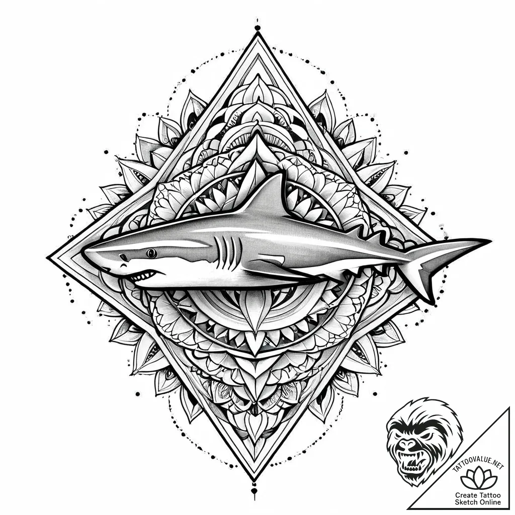 Shark's jaw, wide open, with rows of serrated... - style Jaeger Mini - tattoo sketch (08.11.2025 15:38)