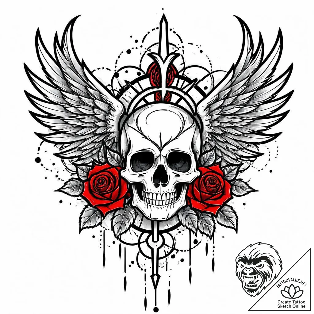 Feathered wings beneath shattered sky, ink il... - style Jaeger Mini - tattoo sketch (08.11.2025 15:58)