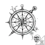 Pirate compass spinning wildly, tattoo drawin… – style Flux Inscriptions – tattoo sketch (08.11.2025 16:08)