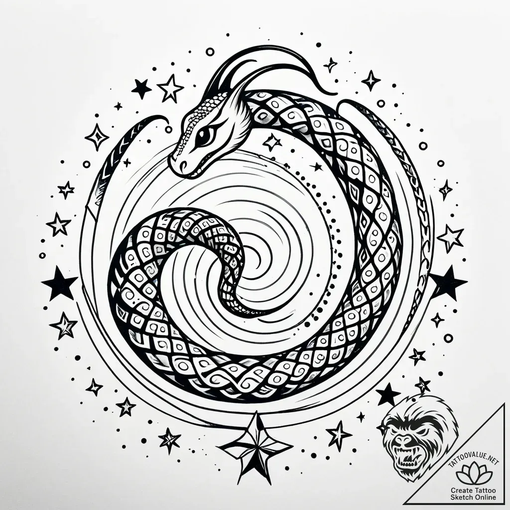 Ethereal serpent spiraling through stars, tat... - style Jaeger Simple - tattoo sketch (08.11.2025 16:12)