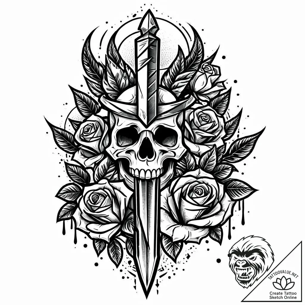 Jungle dagger through shattered spire, concep... - style Jaeger Mini - tattoo sketch (08.11.2025 16:17)