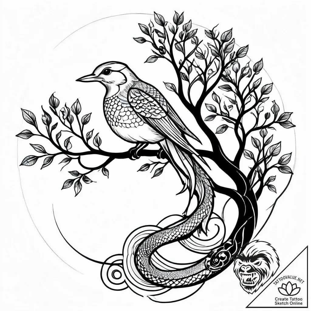 Nightingale singing on a branch of a dead tre... - style Jagger Old - tattoo sketch (08.11.2025 16:43)