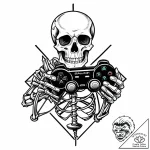 Skeleton hand holding a game controller, arti… – style Jaeger Mini – tattoo sketch (08.11.2025 16:58)