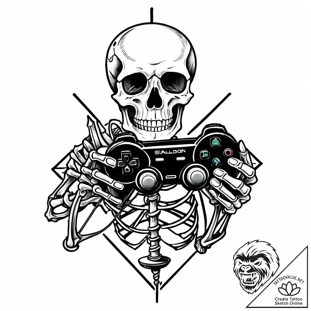 Skeleton hand holding a game controller, arti... - style Jaeger Mini - tattoo sketch (08.11.2025 16:58)