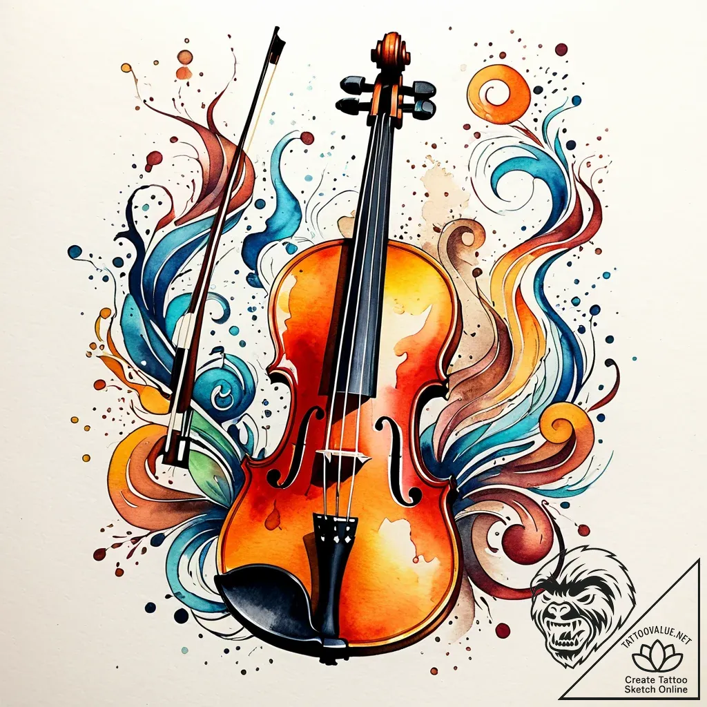 Violin, tattoo flash sheet design, on a clean... - style Jaeger Simple - tattoo sketch (08.11.2025 17:13)